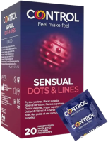 Control Sensual Dots e Lines Preservativi Stimolanti con Punti e Striature in Rilievo, 20 Profilattici